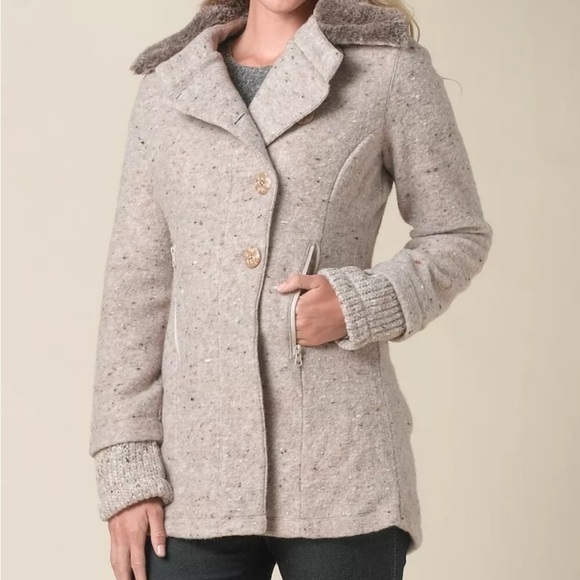 Prana Lisina wool pea coat size small pink faux fur collar - Picture 2 of 11